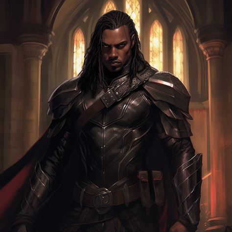 Dnd Black Character Art, Black Warrior Art, Black Knight Fantasy Art, Black Female Knight, Black Warrior Male, Black Male Character Art, Black Male Character Design, Black Paladin, African Superhero