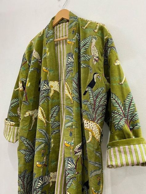 Green Jungle Print Velvet Kimono Robes, Morning Tea Velvet Coat, Bridesmaid Robe, Women Wear Cotton Velvet Robe, Velvet Jacket, Bridal Robe - Etsy Canada Green Velvet Jacket, Robe Women, Plus Size Robes, Green Jungle, Velvet Kimono, Kimono Robes, Bridal Robe, Velvet Coat, Jungle Print