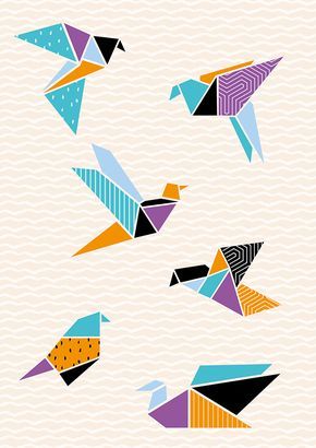 Geometric Bird Art, Origami Crane Illustration, Paper Crane Illustration, Origami 3d Shapes, Origami Illustration, Cranes Origami, Crane Paper, Origami Tattoo, Origami Birds