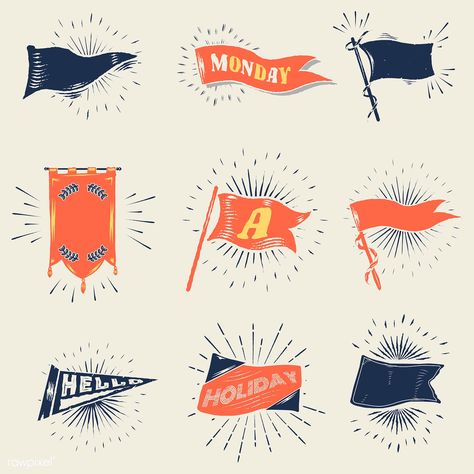 Old school flags and banners vector collection | free image by rawpixel.com / taus School Flag Design, Flag Logo Design Ideas, Flag Design Ideas, Flag Logo Design, Flag Graphic Design, Flags Illustration, Editorial Logo, Flag Illustration, Modern Branding Design