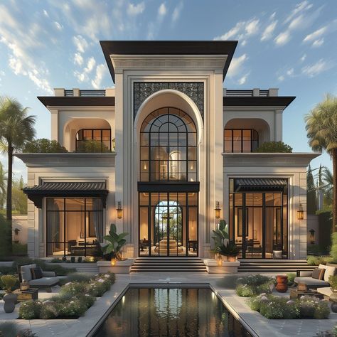 Luxury Dream Homes Exterior, Modern French House Interiors, French Villa Floor Plan, Modern French Chateau Exterior, 56 Bhog Decoration, Mansion Exterior Design, Modern European Home Exterior, Luxury Homes Dream Houses Exterior, House Exterior Luxury