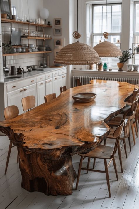 29 Wabi Sabi Apartment Ideas 15 Natural Wooden Dining Table, Remodeled House, Wabi Sabi Apartment, Wabi Sabi Furniture, Wabi Sabi Living, Natural Wood Dining Table, Wabi Sabi Home Decor, Wood Dining Table Rustic, Live Edge Bar