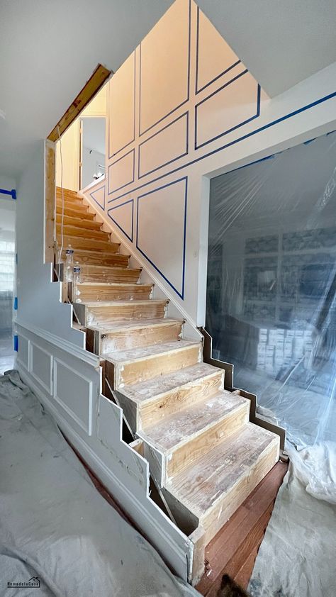 Staircase Makeover - Opening up the steps Stairwell Before And After, Remove Wall Add Stair Rail, Staircase With No Railing, Open Staircase Between Kitchen And Living Room, Opening Up Staircase Wall Before And After, How To Open Up A Staircase Wall, Awkward Staircase Space, Semi Open Staircase, Trendy Staircase Ideas