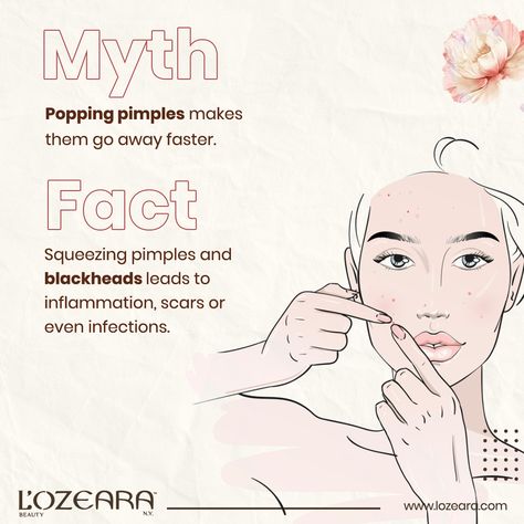 We agree popping that pimple seems very tempting and a fast solution to get rid of the problematic pimplebut we advise you against itSqueezing pimples leads to skin inflammationrednessscarsand even infectionsmyth facts lozeara lozearabeauty skincare beautytips skintips Beauty Myths And Facts, Facts About Skin Care, Myth And Fact Skincare, Skincare Facts Tips, Skincare Myths And Facts, Under The Skin Pimples, Makeup Facts, Inflammation Skin, Skin Care Myths