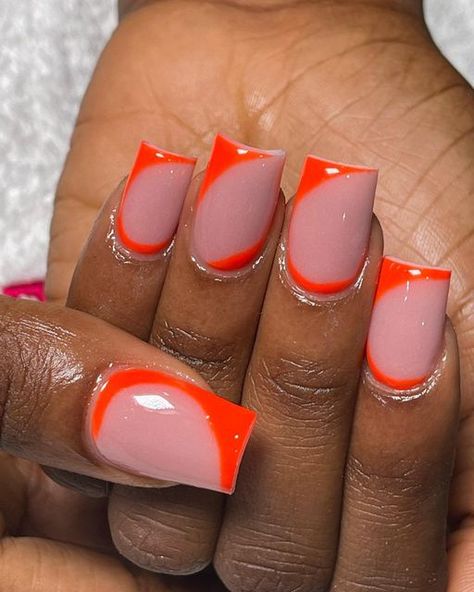 Cute Simple Orange Nails, Short Orange Nail Designs, Short Orange Acrylic Nails, Orange Short Nails, Orange Nails Short, Short Orange Nails, Princess Hands, Orange French Nails, Orange French Tip Nails