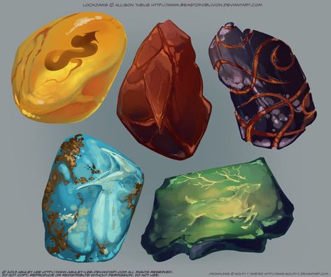 Stones by GreekCeltic on DeviantArt Magic Stone Art, Magic Stones Fantasy Art, Fantasy Stone, Crystal Drawing, D D Items, Magic Items, Magic Stones, Props Art, Magical Stones