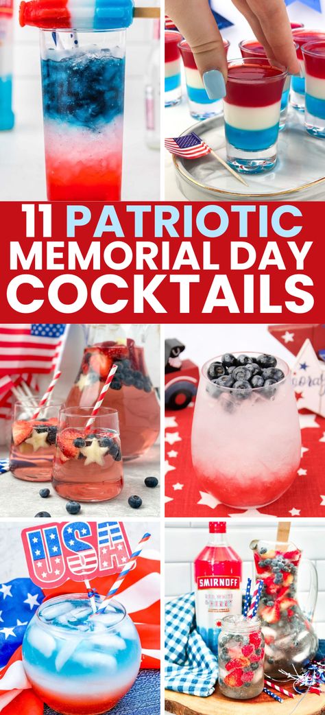 These are the must-make Memorial Day drinks! Patriotic drinks, patriotic cocktails, red white and blue cocktails, red white and blue drinks, recipes for Memorial Day, Memorial Day cocktails. 4th Drinks, Red White And Blue Drinks, Red White And Blue Cocktails, Red White Blue Drink, July Cocktails, Summer Party Drink, Summer Sangria Recipes, Patriotic Drinks, Fourth Of July Drinks