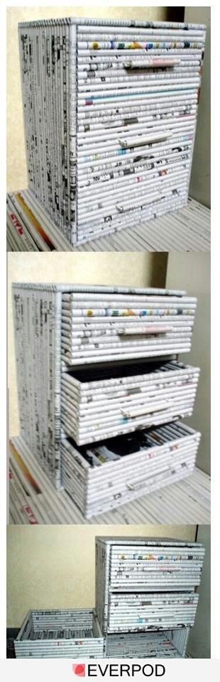 News Paper furniture. Recycle Newspaper, Journal D'art, Recycled Magazines, Newspaper Art, Diy Drawers, Magazine Crafts, Paper Weaving, Newspaper Crafts, Recycled Projects