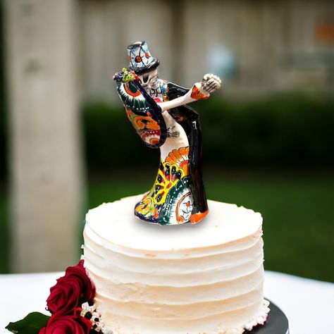 Handcrafted Talavera Cake Topper | Unique Hand-Painted Wedding Art Mexican And Filipino Wedding, Spanish Western Wedding, Mexican Wedding Cake Toppers, Mexican Inspired Wedding Decor, Talavera Cake, Hacienda Wedding Decor, Rancho Wedding Mexican, Mexican Wedding Ideas, Elegant Mexican Wedding