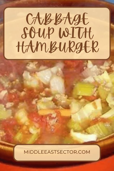 Ground Beef Cabbage Soup is an easy, one-pot, comforting soup with tender beef, rich tomato flavor, cabbage, and other veggies. Ready in just a half-hour! This simple Soup Recipe is similar to Cabbage Soup, but with delicious ground beef that makes it more flavorful and hearty. Ground Beef and Cabbage Soup is a great weeknight Ground Beef Cabbage Soup, Ground Beef And Cabbage Soup, Hamburger Cabbage Soup, Cabbage Soup With Hamburger, Cabbage Soup With Ground Beef, Soup With Hamburger, Cabbage Soup Slow Cooker, Cabbage Hamburger Soup, Beef And Cabbage Soup