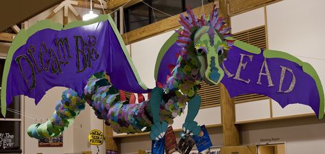 Library Dragon, Enchanted Forest Book, Dragon Reading, Dragon Door, Library Decorations, Oak Library, Passive Programs, School Library Displays, Library Bulletin Board