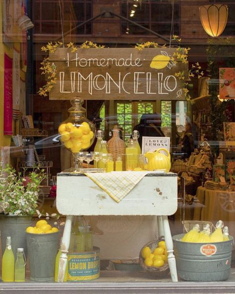 If life gives us any lemons along the way...we’re making LIMONCELLO! Urban Rugs, Easter Window Display, Home Halloween Party, Halloween Party For Kids, Boutique Window Displays, Home Paintings, Tableware Ideas, Spring Window Display, Summer Display