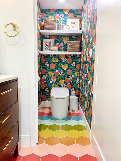 Tudor Bathroom, Hexagon Tile Pattern, Rainbow Bathroom, Room Accent Wall, Hexagon Tile, Fireclay Tile, Patterned Floor Tiles, Tile Inspiration, Renovation Design