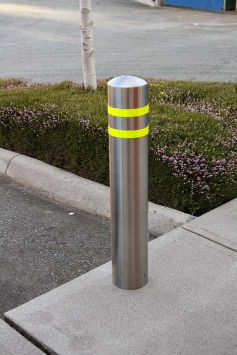 Stainless Steel Bollard.  "Enhance run-of-the-mill steel posts with Reliance Foundry's contemporary model R-7301 bollard cover". Bollard Design, Car Showroom Design, Metal Pole, Luxury Office, Car Showroom, Showroom Design, Factory Design, Urban Environment, Environmental Design