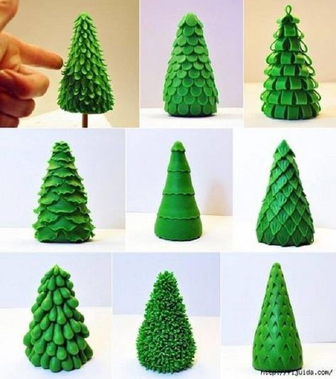 45 DIY Christmas Tree Ideas You Can Try With Your Kids Different Christmas Trees, Paper Trees, Clay Christmas Decorations, Gingerbread House Decorations, Christmas Tree Branches, Christmas Clay, Tanah Liat, Polymer Clay Christmas, Christmas Gingerbread House