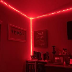 DIY crafts with LED lights Red Lights Bedroom, Led Lighting Bedroom, Red Led Lights, Bedroom Red, Lit Wallpaper, Led Strip Lights, Red Rooms, Strip Lights, Future Ideas