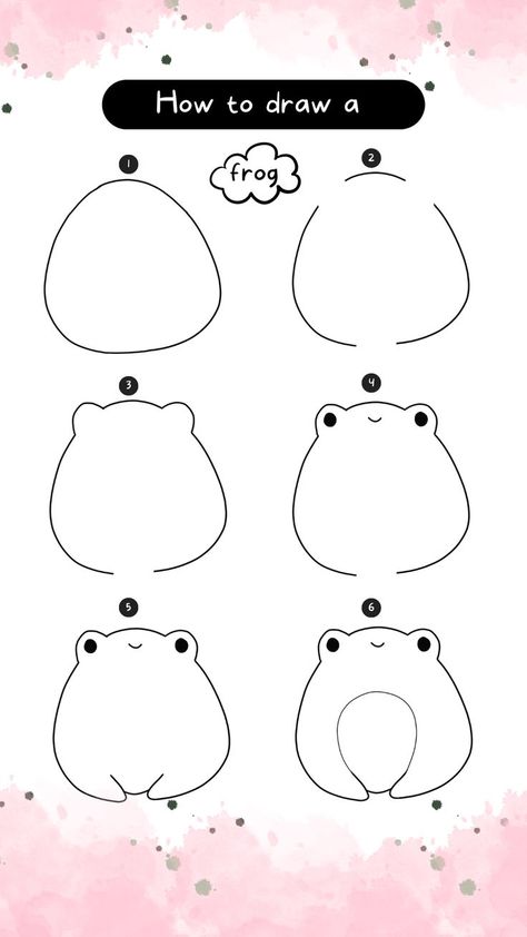 Easy Step By Step Drawing, Easy Flower Drawings, Easy Animal Drawings, Cute Easy Doodles, Easy Drawing Steps, Frog Drawing, Cute Animal Drawings Kawaii, Easy Drawings Sketches, Easy Doodles Drawings