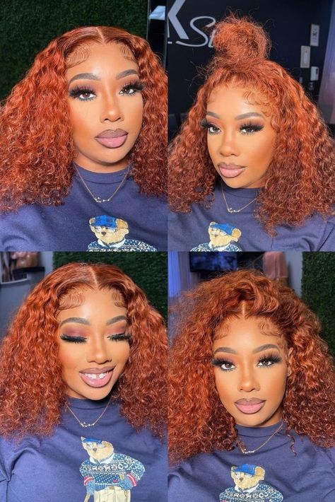 Colored Deep Wave Hair, Ginger Curly Frontal Wig, Copper Deep Wave Wig, Ginger Deep Wave Wig, Curly Ginger Wig, Auburn Water Wave Wig, Cooper Curly Wig, Orange Curly Wig, Wave Curls