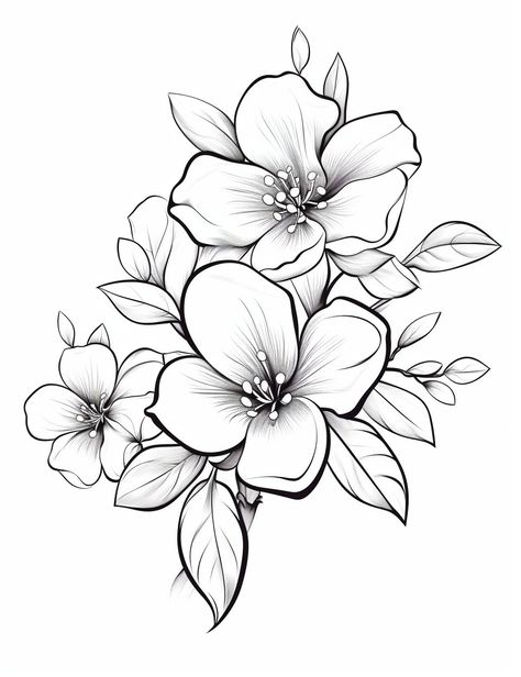 Jasmine Flower Outline, Jasmine Flower Drawing Tattoo, Jasmine Flower Sketch, Free Flower Printables, Flower Drawing Printable, Jasmine Flower Drawing, Flower Outline Drawing, Jasmine Drawing, Flower Tattoo Stencils