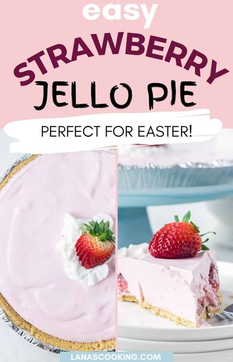 This easy, no-bake Strawberry Jello Pie is full of delicious fruit flavor and the perfect ending for a summer party! https://www.lanascooking.com/strawberry-jello-pie/ Strawberry Jello Pie, Celebration Recipes, Jello Pie, Jello With Fruit, Unique Pies, Creamy Pie, Strawberry Jello, Best Sweets, Baked Strawberries