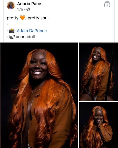 Wig Colors On Dark Skin, Cute Hair Colors For Dark Skin Women, Orange Wig On Dark Skin, Hair Color Black Women Dark Skin, Ginger Wig Dark Skin, Ginger On Dark Skin Black Women, Dark Skin Wig Colors, Dark Skin With Ginger Hair, Sza Hair Ginger