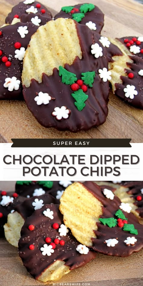 Chips Homemade, Halloween Fingerfood, Chocolate Covered Potato Chips, Gifts Homemade, Easy Christmas Treats, Christmas Baking Recipes, Easy Treat, Dessert Gifts, Christmas Sprinkles