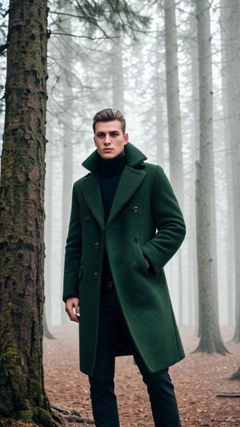 Men's Green Overcoat, Woolen Long Coat, Trench Coat, Tweed Coat, Winter Wear Jacket, Customize Overcoat, Christmas Gift. - Etsy Green Overcoat, Overcoat Men, Bespoke Suit, Tweed Suits, Tweed Coat, Coat Winter, Mens Green, Wool Fabric, Versatile Style