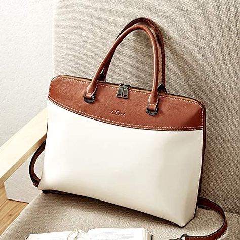 CLUCI Briefcase for Women Oil Wax Leather 15.6 Inch Laptop Business Vintage Slim Ladies Shoulder Bag Beige with Brown: Amazon.co.uk: Luggage Ladies Laptop Bag, Laptop Bag For Women Business, Briefcase For Women, Coach Briefcase, Designer Laptop Bag, Laptop Purse, Laptop Business, Double U, Briefcase Women