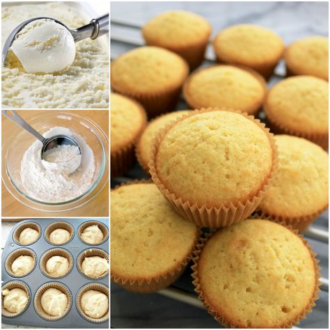 Ice-Cream-Muffins Different Ice Cream Flavors, 2 Ingredient Ice Cream, Ice Cream Muffins, Ice Cream Bread, Self Raising Flour, The Whoot, Easy Ice Cream, Diy Ice Cream, 2 Ingredient