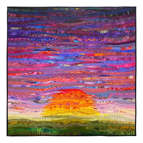 sunrise..sunset--quilt--ann brauer--2021 | Recent Quilts Sunset Quilt, Witch Quilt, Landscape Art Quilts, Original Modern Art, Landscape Quilt, Sunrise Art, Childrens Quilts, Landscape Quilts, Landscape Fabric