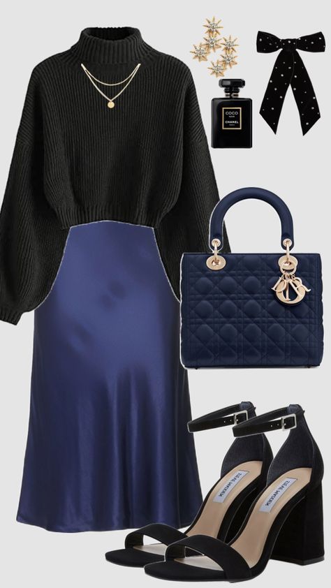 #black #navyblue #churchoutfit #newyear #nye #modestfashion #christiangirl #outfit #holiday #party #skirt #modestoutfit #glam Skirt, Blue, Black