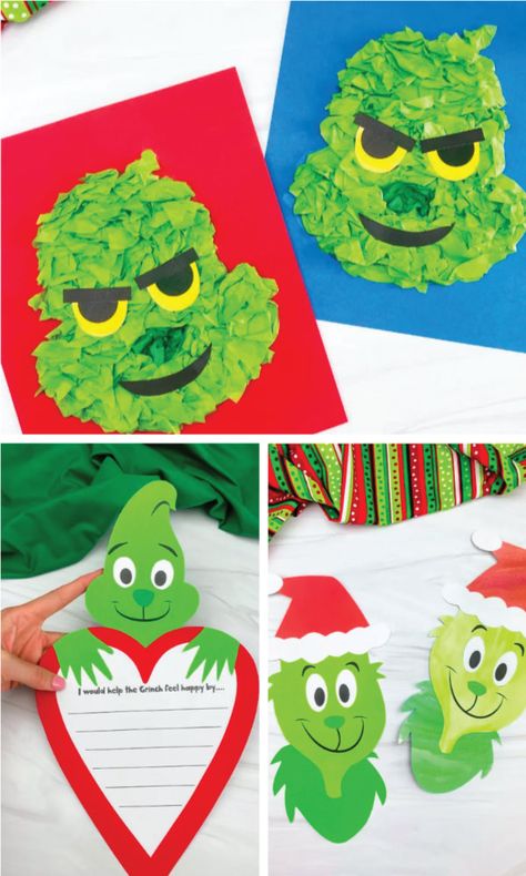 With Christmas just around the corner, now is a perfect time to get into that festive spirit! And what better way than by getting your kids involved with these 12 fun Grinch activities. From crafts and printables to worksheets there are plenty of ways you can have some family fun or classroom fun this holiday season. So grab your little ones, make it Christmasy, and enjoy these festive ideas. Grinch Paper Chain, Grinch Tissue Paper Craft, Grinch Craft, Grinch Crafts, Preschool Letter Crafts, Tissue Paper Craft, Grinch Christmas Party, Preschool Christmas Crafts, Christmas Kindergarten