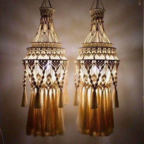 Bamboo Crafts Diy, Craftsman Bungalow Exterior, Crafts For Home Decor, Macrame Room, Macrame Light, Macrame Lamp Shade, Macrame Chandelier, Macrame Lamp, Macrame Runner