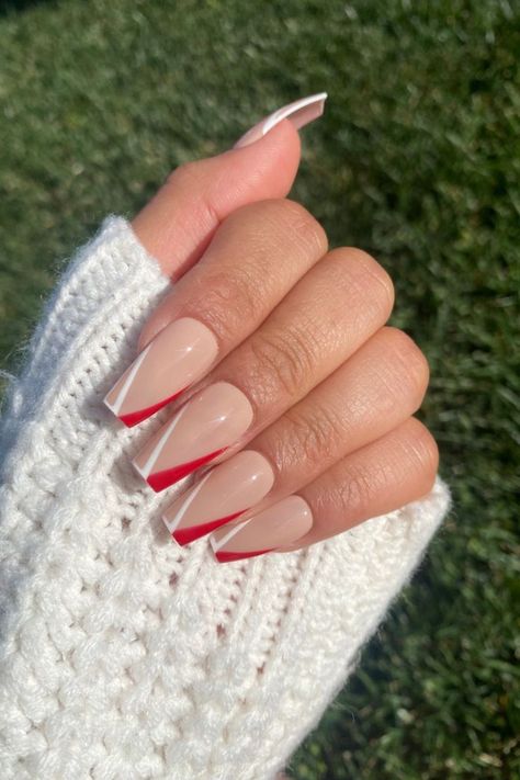 Fail Nails, Red And White Nails, Unghie Sfumate, Red Acrylic Nails, Simple Acrylic Nails, Acrylic Nails Coffin Short, Short Acrylic Nails Designs, Square Acrylic Nails, Xmas Nails