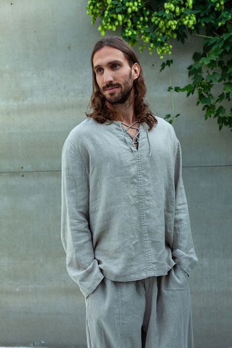 linen tunic shirt for men Men Tunic Shirt, Mens Tunic Shirt, Male Tunic Fashion, Midsummer Photoshoot, Linnen Shirts For Men, Roman Tunic Men, Linen Menswear Shirts, Linen Viking Shirt, Mens Linen Outfits