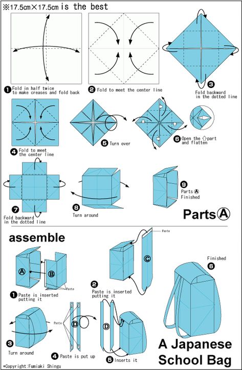 Randoseru - indestructible Japanese backpack Japanese Backpack, Japanese School Bag, Backpack Tutorial, Origami Bag, Leather Patterns, Folding Bag, Backpack Pattern, Diy Bags, Origami Design