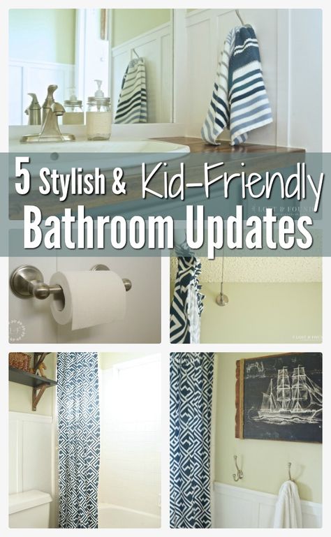 5 Stylish & Kid-Friendly Bathroom Updates Kid Friendly Bathroom Ideas, Kid Friendly Bathroom, Furniture Painting Tips, Living Room Decor On A Budget, Beautiful Bathroom Designs, Boys Bathroom, Living Room On A Budget, Bathroom Update, Distressed Furniture