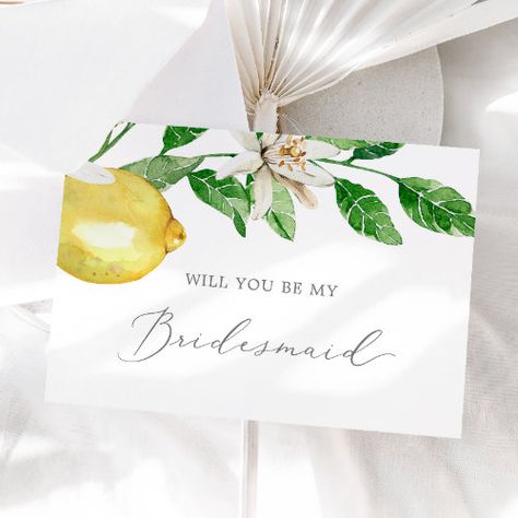 Modern Lemon Garden Bridesmaid Proposal Card for $2.92 - Bridesmaid Cards Garden Bridesmaid, Lemon Garden, Rustic Mediterranean, Modern Bridesmaid, Summer Wedding Decorations, Bridesmaid Proposal Card, Asking Bridesmaids, Floral Bridesmaid, Mediterranean Design