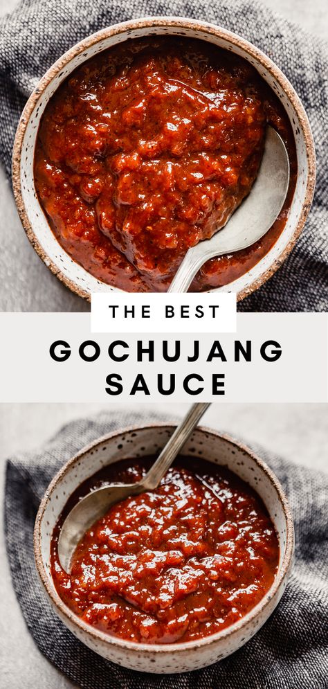 Spicy and slightly sweet, this gochujang sauce is delicious served over chicken or meatballs, as a dipping sauce for spring rolls, or as a sauce for bibimbap. This sauce is easy to make and stores well, making it a great sauce to have on hand at all times. How To Make Gochujang Sauce, Spicy Gochujang Sauce, Gochujang Recipe Sauces, Dipping Sauce For Meatballs, Homemade Gochujang Recipe, Gochujang Dipping Sauce, Korean Sauces, Gochujang Sauce Recipe, Sauce For Spring Rolls