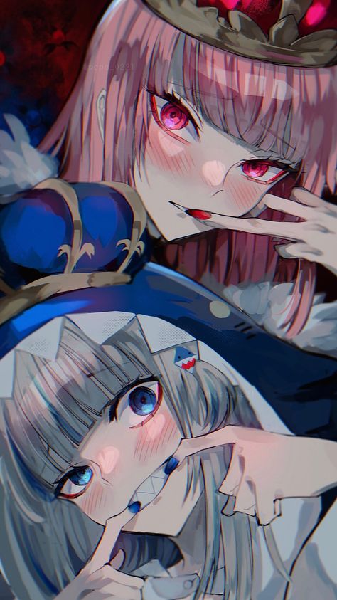 Mori Calliope And Gawr Gura, Cute Anime Wallpaper, Anime Artwork, Cute Anime Character, Anime Character Design, Japanese Art, Aesthetic Anime, Anime Drawings, Anime Icons