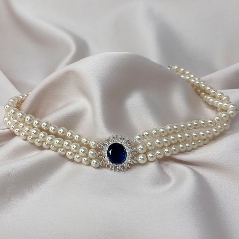 Pearl Necklace With Brooch, Princess Diana Pearl Necklace, Princess Necklace Jewellery, Diana Jewellery, 18th Birthday Present, Diana Necklace, Princess Diana Jewelry, Sapphire Brooch, Choker Design