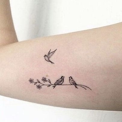 Small Bird Wrist Tattoos For Women, Bird Sibling Tattoo, Mom Bird Tattoo, Mom And Daughter Bird Tattoos, Two Birds On A Branch Tattoo, Small Bird Tattoo Ideas, 3 Bird Tattoo, Pretty Bird Tattoo, Small Bird Tattoos For Women Arm