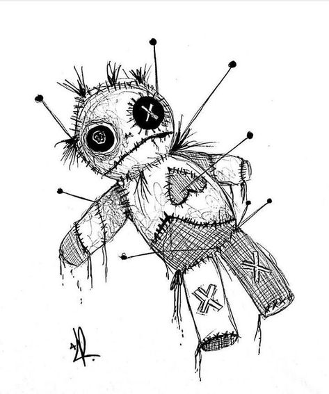 Voodoo Doll Sketch Drawings, Creepy Voodoo Doll Drawing, Voodoo Drawing Sketch, Voodoo Dolls Art, Voodoo Doll Art Drawing, Spooky Sketches Halloween, Voodoo Art Drawing, Haunted Doll Drawing, Scary Doll Drawing