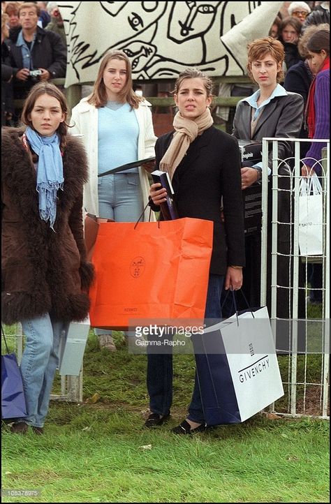 Princess Caroline Of Monaco And Her Daughter Charlotte At The Fontainebleau Race Course in Fontainebleau, France on October 28, 2000. Fontainebleau France, Caroline Von Monaco, Gucci Gown, Andrea Casiraghi, Beatrice Borromeo, Race Course, Princesa Carolina, Equestrian Chic, Princess Caroline Of Monaco