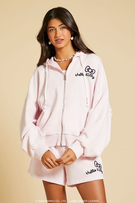 Seashell Hello Kitty Zip-Up Hoodie Hello Kitty Text, Seashell Graphic, Hello Kitty Hoodie, Bow Graphic, Hello Kitty And Friends, Graphic Tee Dress, Denim Sweater, Blazer Shirt, Everyday Dresses