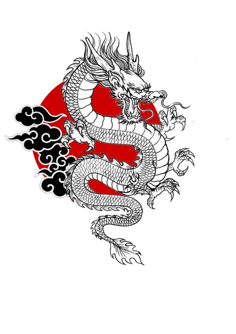 Japanese Dragon Tattoo, Circle Tattoos, Japanese Dragon, Dragon Tattoo, Red And Black, Tattoo Design, Tattoos, Red, White