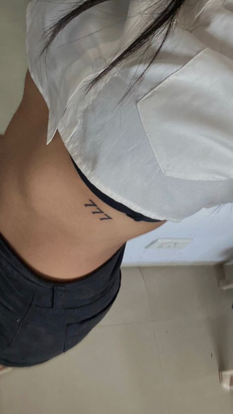 777 Rib Tattoo, Tailbone Tattoo, 777 Tattoos, 777 Tattoo Ideas, Number Angel, 777 Tattoo, Rib Tattoos For Women, Ribcage Tattoo, Tattoo Graphic