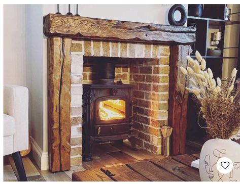 Rustic Fireplace Mantle, Oak Beam Fireplace, Oak Fire Surround, Wooden Fireplace Surround, Log Burner Fireplace, Oak Fireplace, Wooden Fireplace, Fireplace Beam, Faux Beams