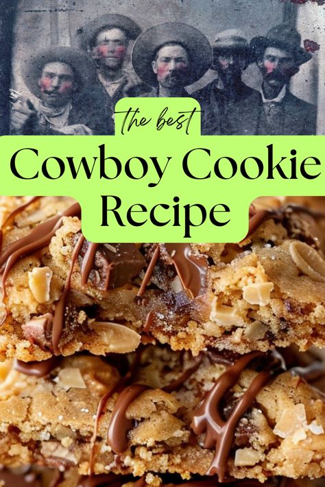 Looking for the best cowboy cookies? Try our ultimate cowboy cookies recipe! These cookies are packed with chocolate chips, oats, coconut, and pecans, creating a chewy and delicious treat. Perfect for any occasion, this cowboy cookie is easy to make and sure to become a family favorite. Follow our step-by-step instructions to bake these irresistible cookies. Don't forget to save this pin for later and share it with friends who love baking! Best Cowboy Cookies Recipe, The Best Cowboy Cookies, Laura Bush Cowboy Cookies Recipe, Best Cowboy Cookies, Laura Bush Cowboy Cookies, Cowboy Cookies Recipe, Cowboy Cookie, Cowboy Food, Cowboy Cookie Recipe