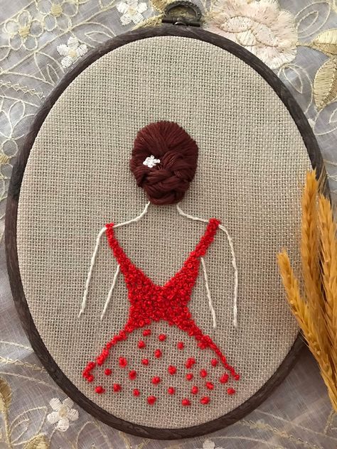 Woman In Red Hand Embroidered Hoop Art, Modern Embroidery, Women Embroidery Hair, Home Decor, Hair Embroidery, Fiber Art Hair Embroidery, Embroidery Hair, Embroidered Hoop, Crochet Doll Tutorial, Women Embroidery, Woman In Red, Embroidery Hoop Wall Art, Diy Broderie, Embroidery Wall Art